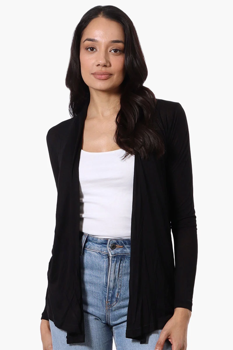 Long Sleeve Open Wrap Cardigan - Black