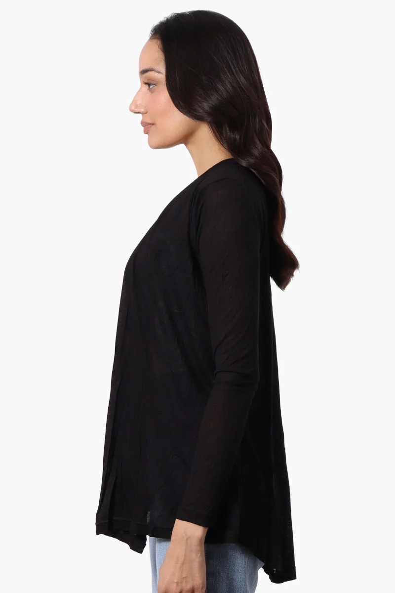 Long Sleeve Open Wrap Cardigan - Black - Image 2