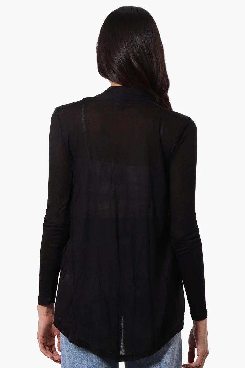 Long Sleeve Open Wrap Cardigan - Black - Image 3