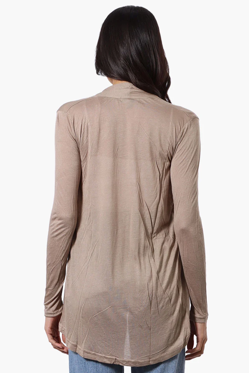 Long Sleeve Open Wrap Cardigan - Taupe - Image 3