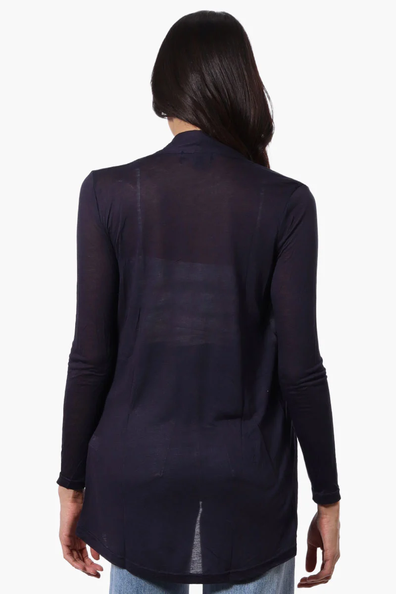 Long Sleeve Open Wrap Cardigan - Navy - Image 3