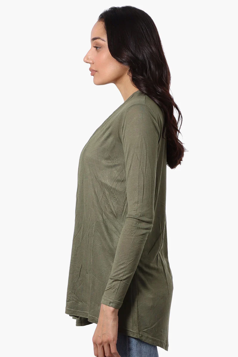 Long Sleeve Open Wrap Cardigan - Olive - Image 2