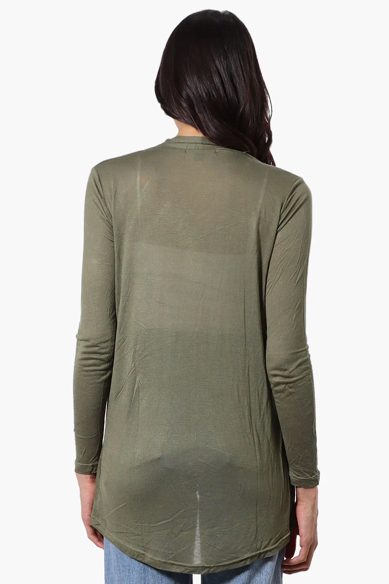 Long Sleeve Open Wrap Cardigan - Olive - Image 3