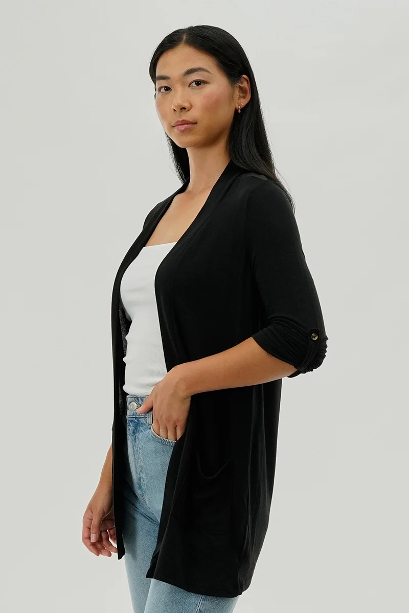 Lightweight Wrap Cardigan - Black - Image 2