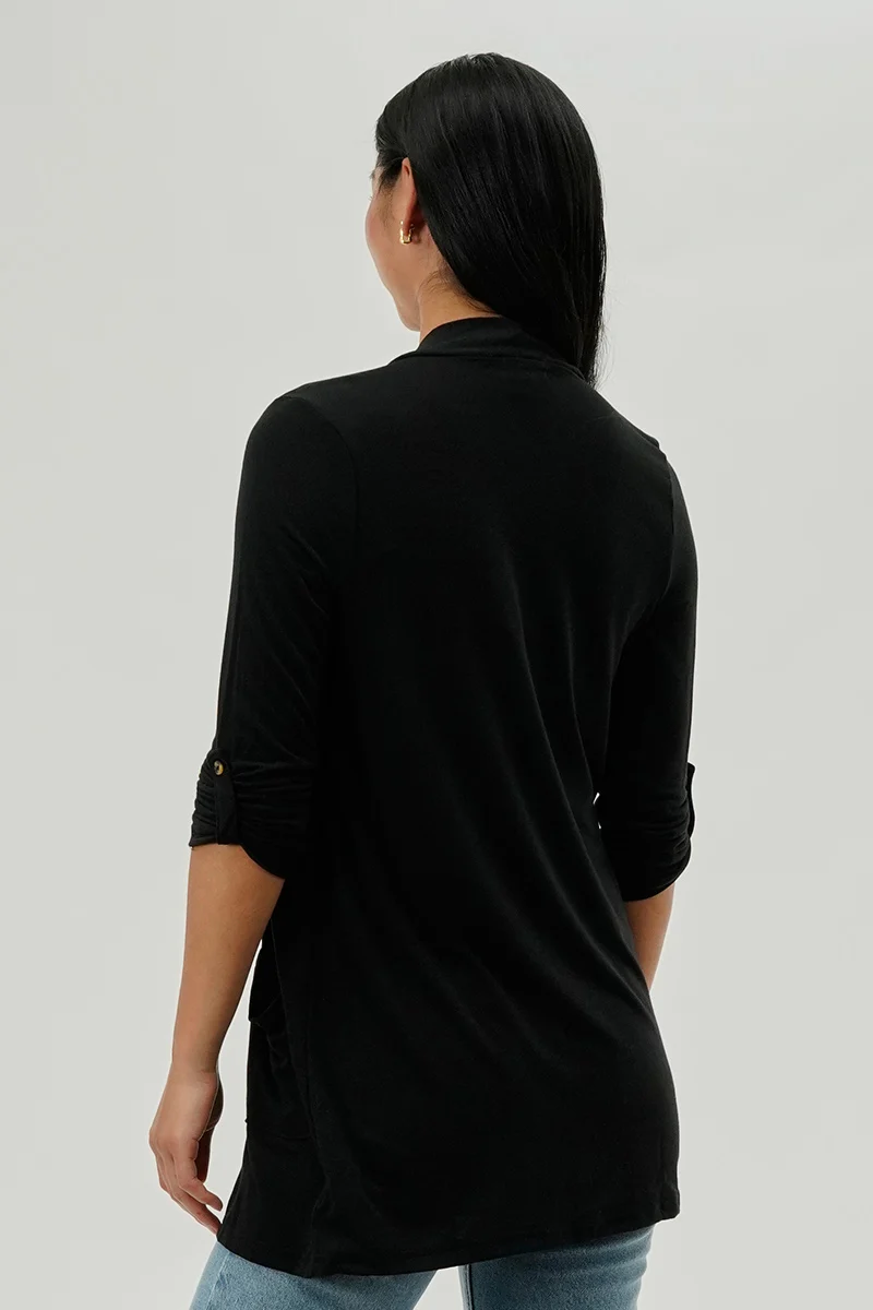 Lightweight Wrap Cardigan - Black - Image 3