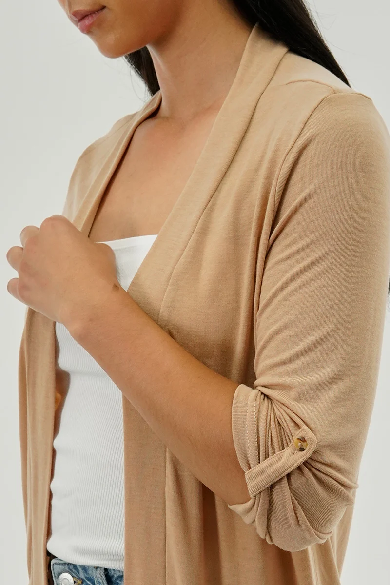 Lightweight Wrap Cardigan - Camel - Image 4