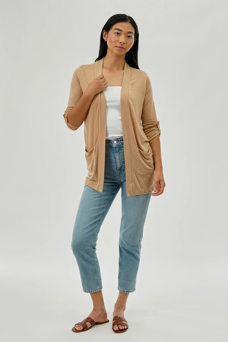 Lightweight Wrap Cardigan - Camel - Image 5