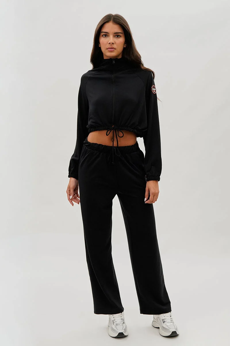 Wide Leg Drawstring Sweatpants - Black - Image 5