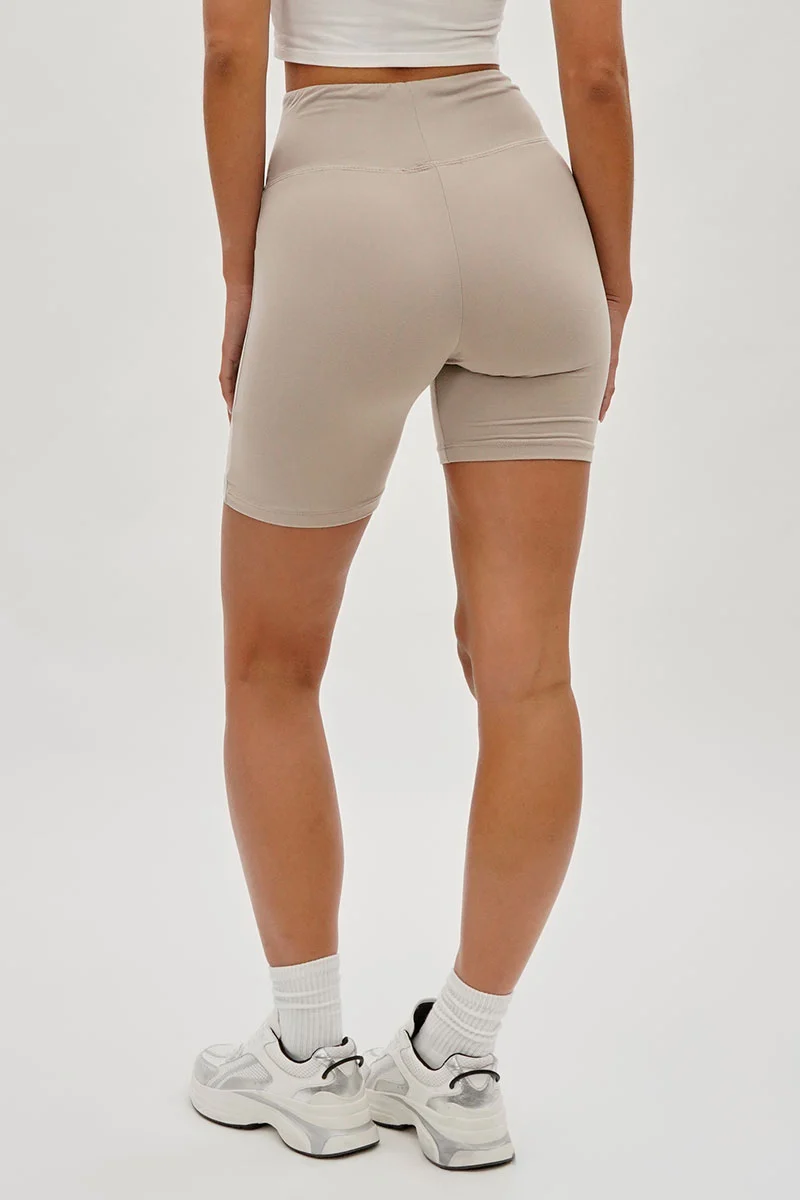 High-Waisted Biker Shorts - Beige - Image 3