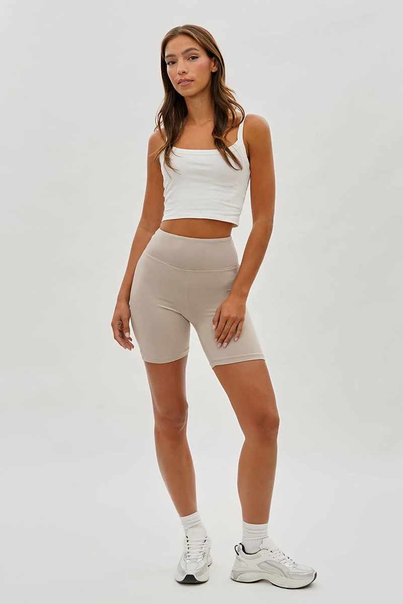 High-Waisted Biker Shorts - Beige - Image 5