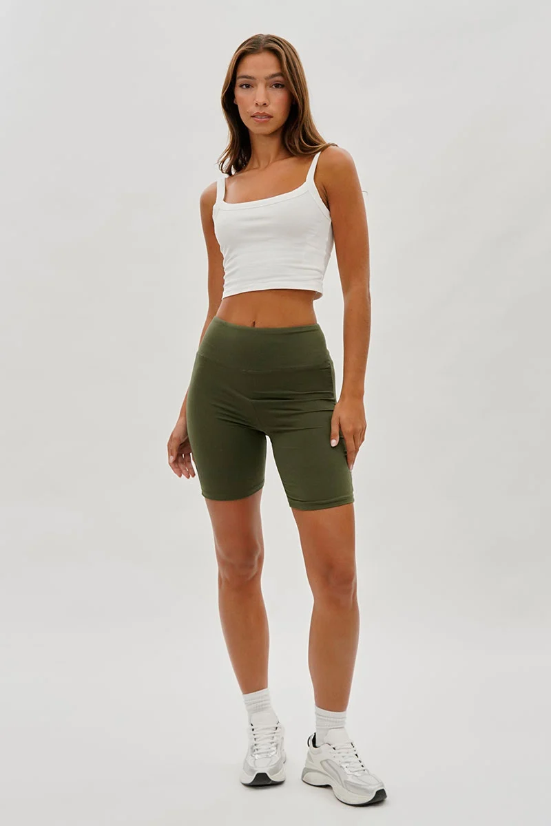 High-Waisted Biker Shorts - Olive - Image 5