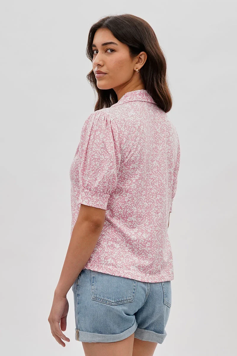 Floral Puffer Sleeve Blouse - Pink - Image 3