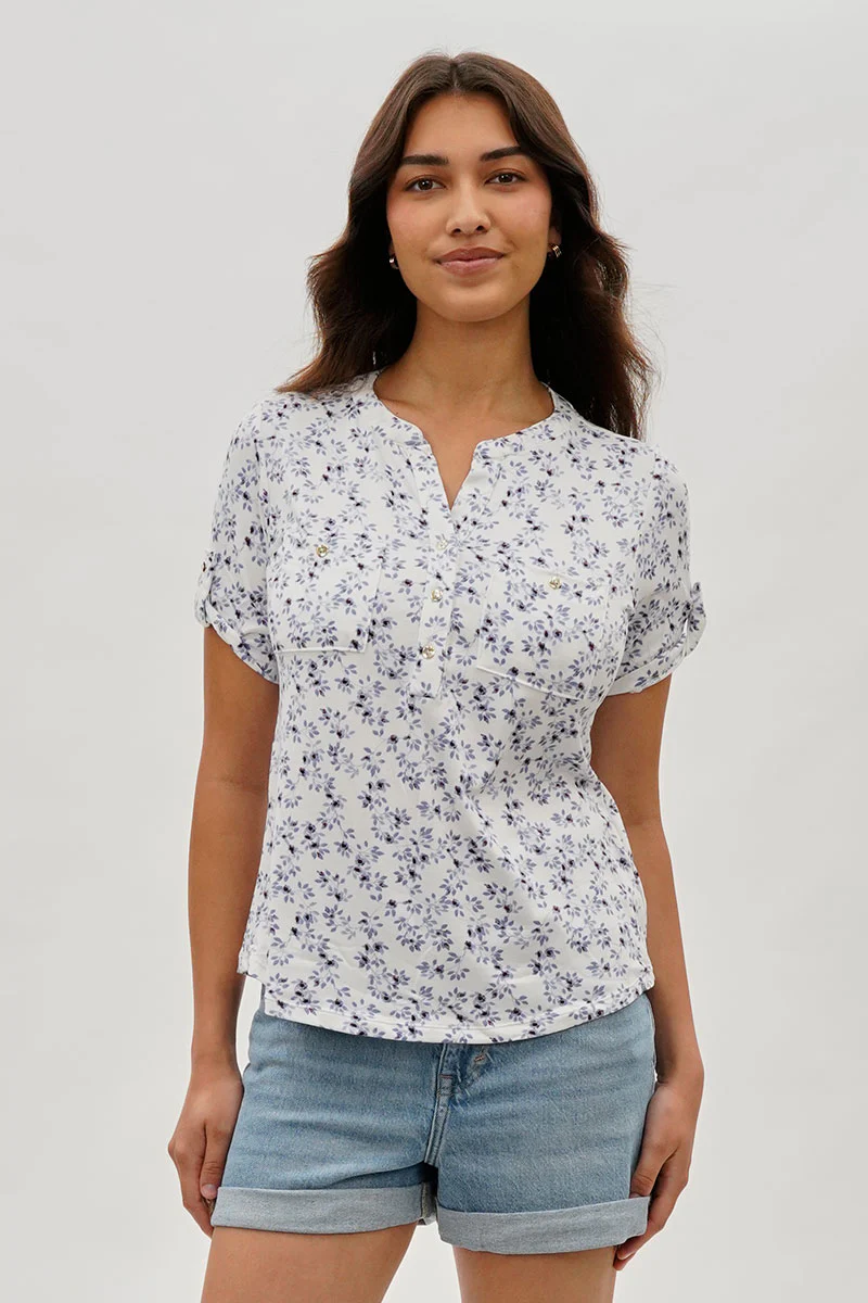 Floral Short Sleeve Blouse - White