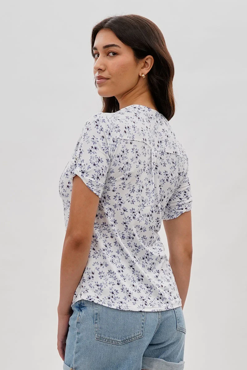 Floral Short Sleeve Blouse - White - Image 3