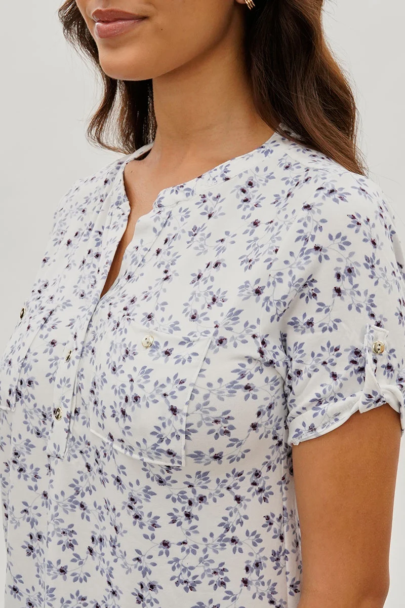 Floral Short Sleeve Blouse - White - Image 4