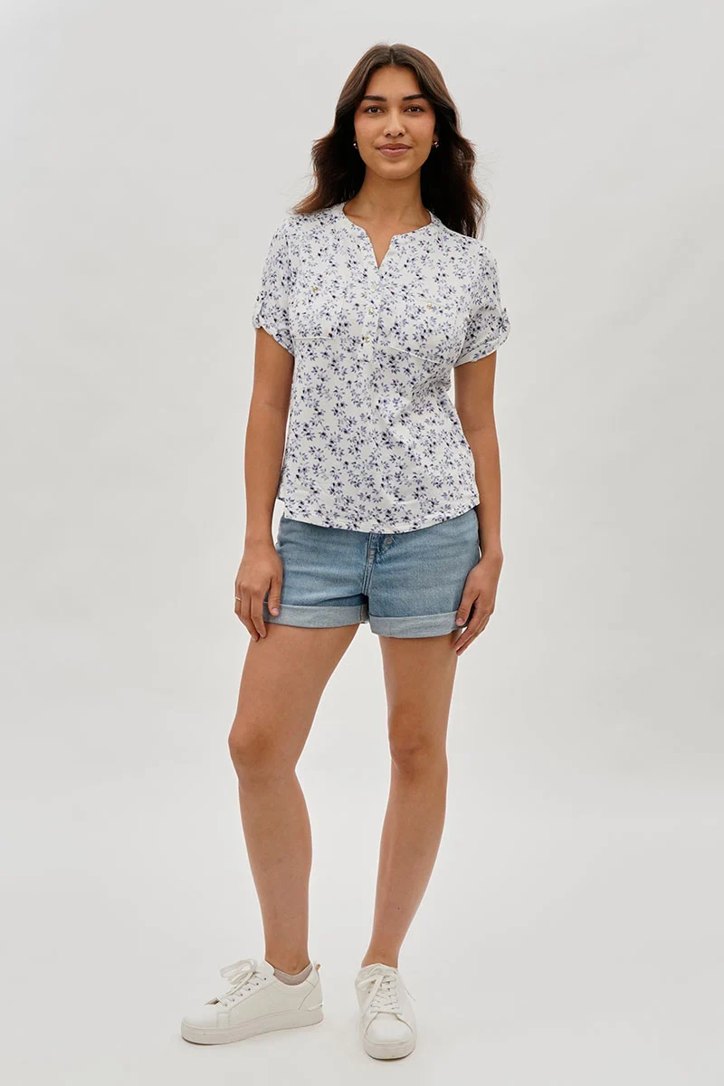 Floral Short Sleeve Blouse - White - Image 5