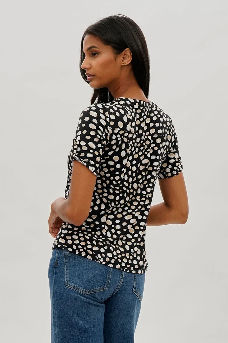 Patterned Short Sleeve Blouse - Black - Image 3
