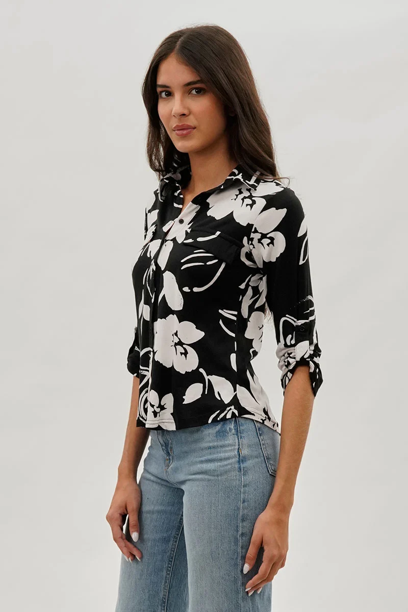 Floral Button Up Shirt - Black - Image 2