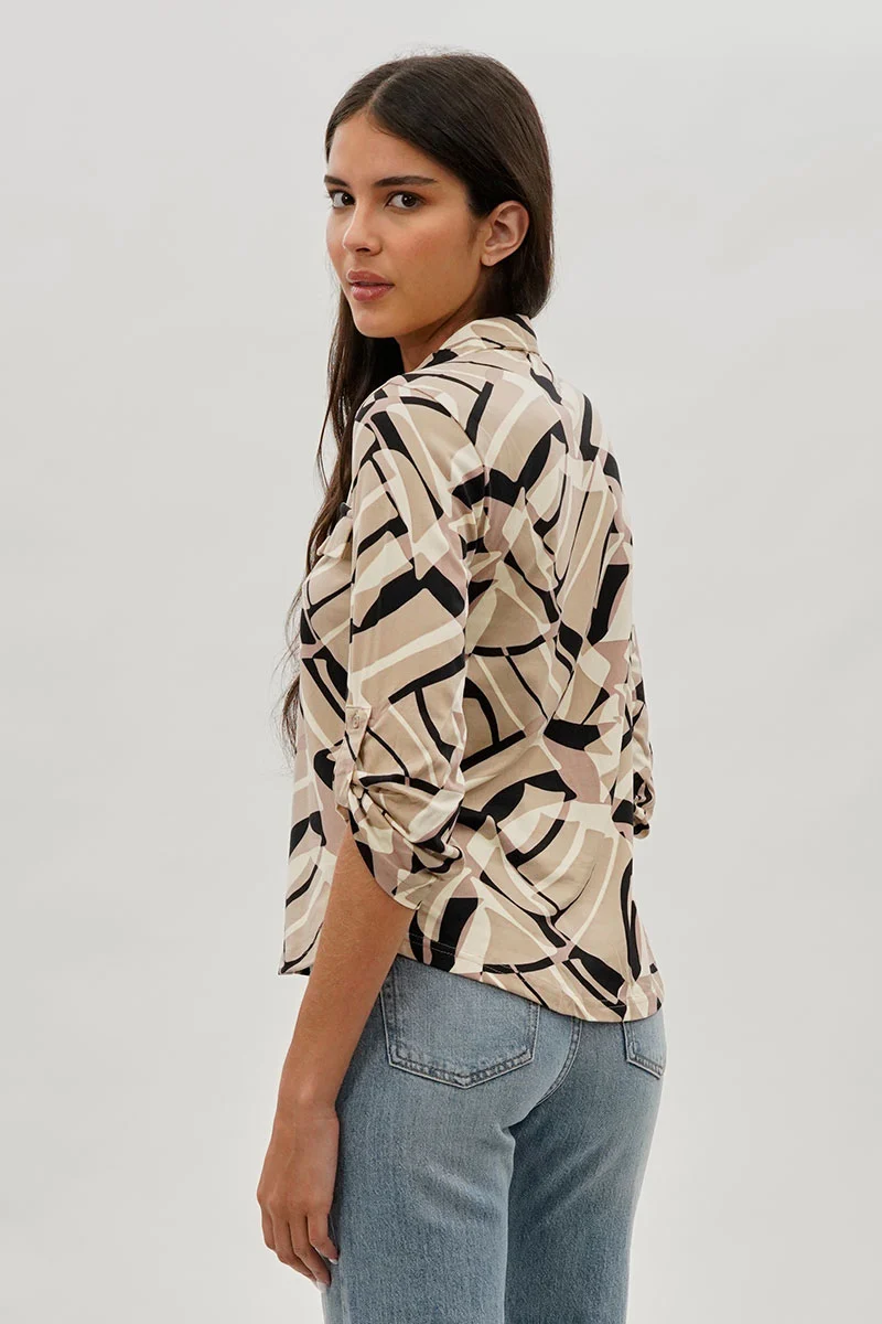 Patterned Button Up Shirt - Beige - Image 3