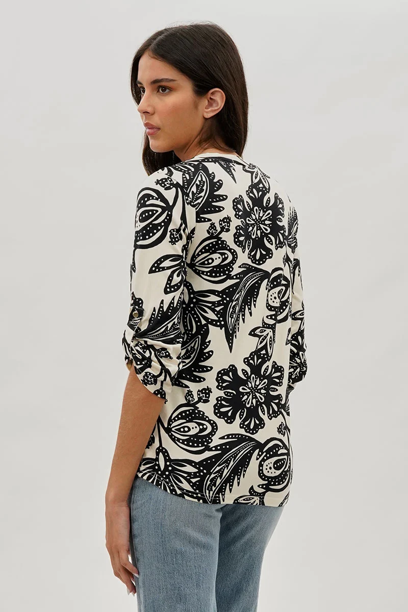 Floral Lace Up Blouse - Black - Image 3