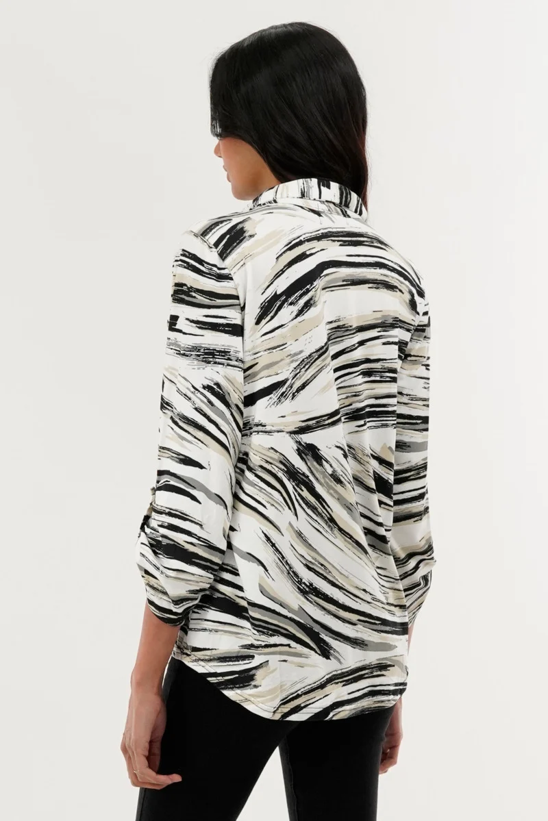 Patterned Roll Up Sleeve Blouse - White - Image 3
