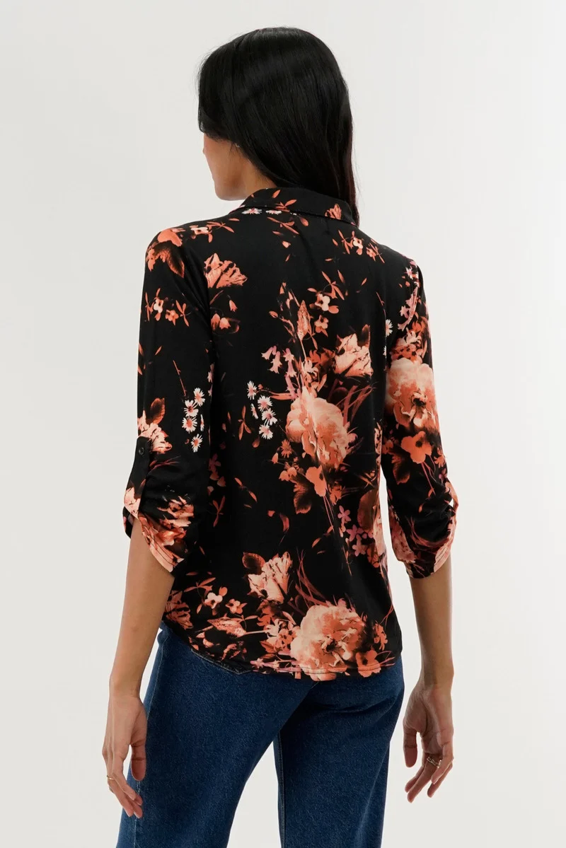 Floral Button Down Shirt - Black - Image 3