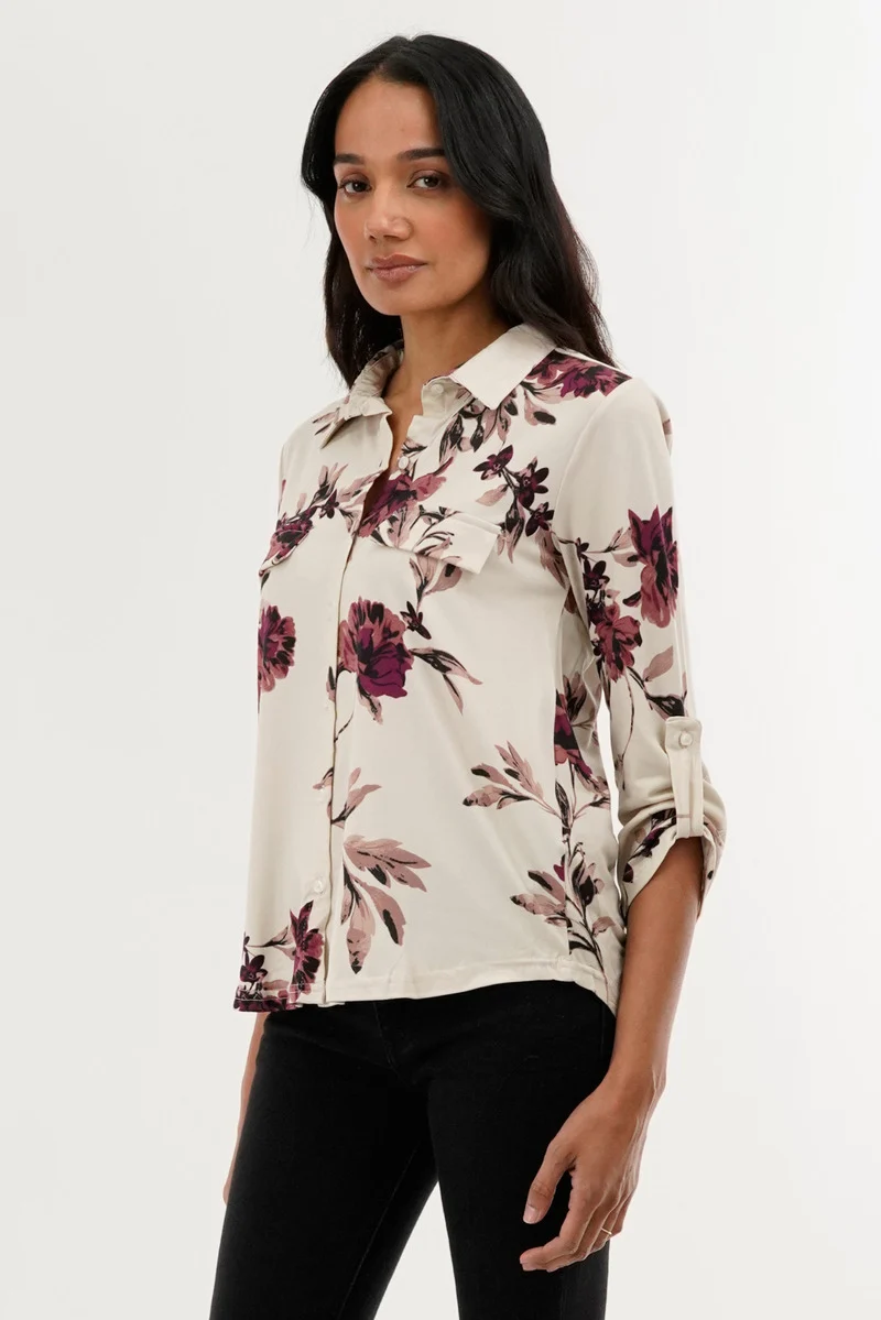 Floral Button Down Shirt - Beige - Image 2