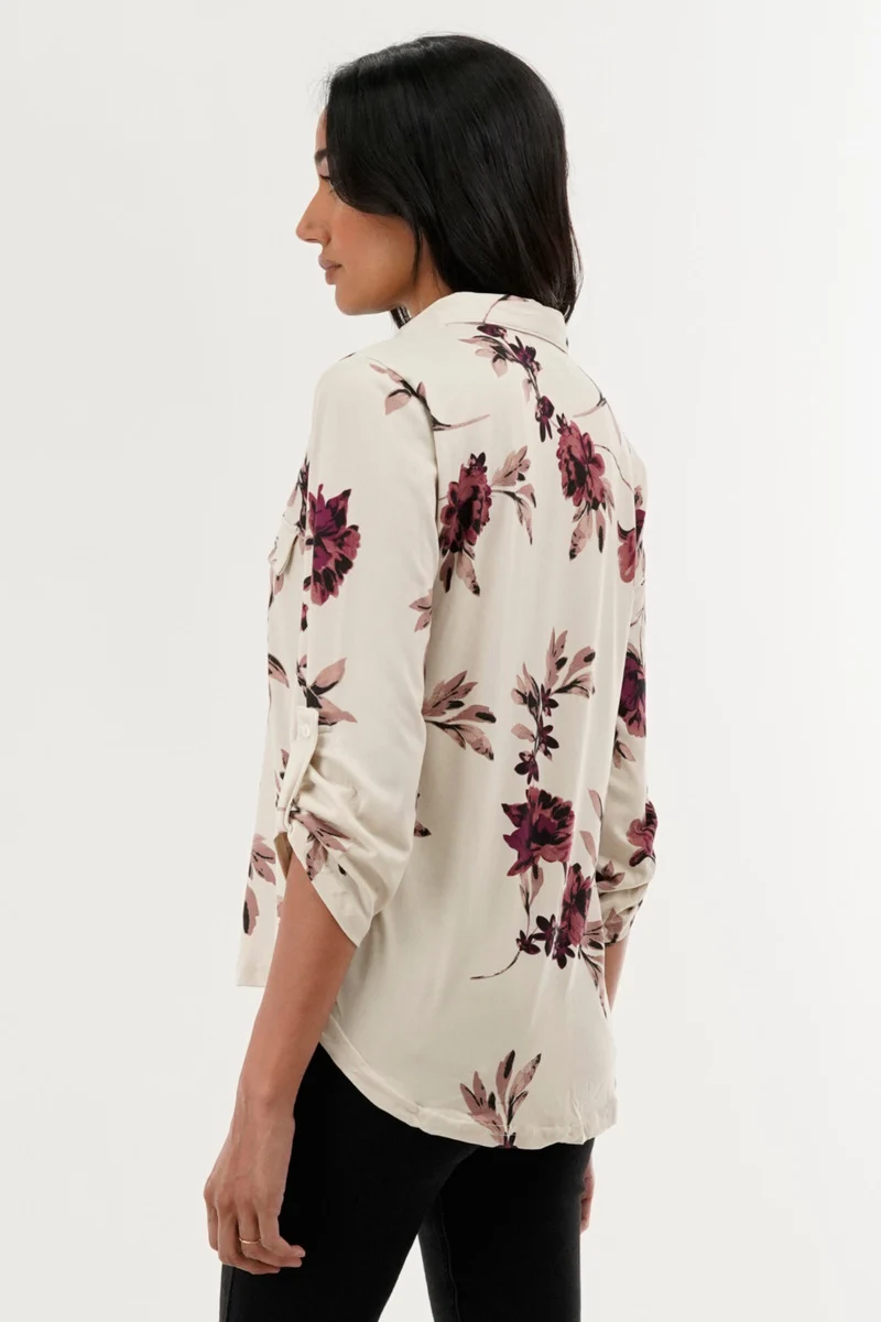 Floral Button Down Shirt - Beige - Image 3
