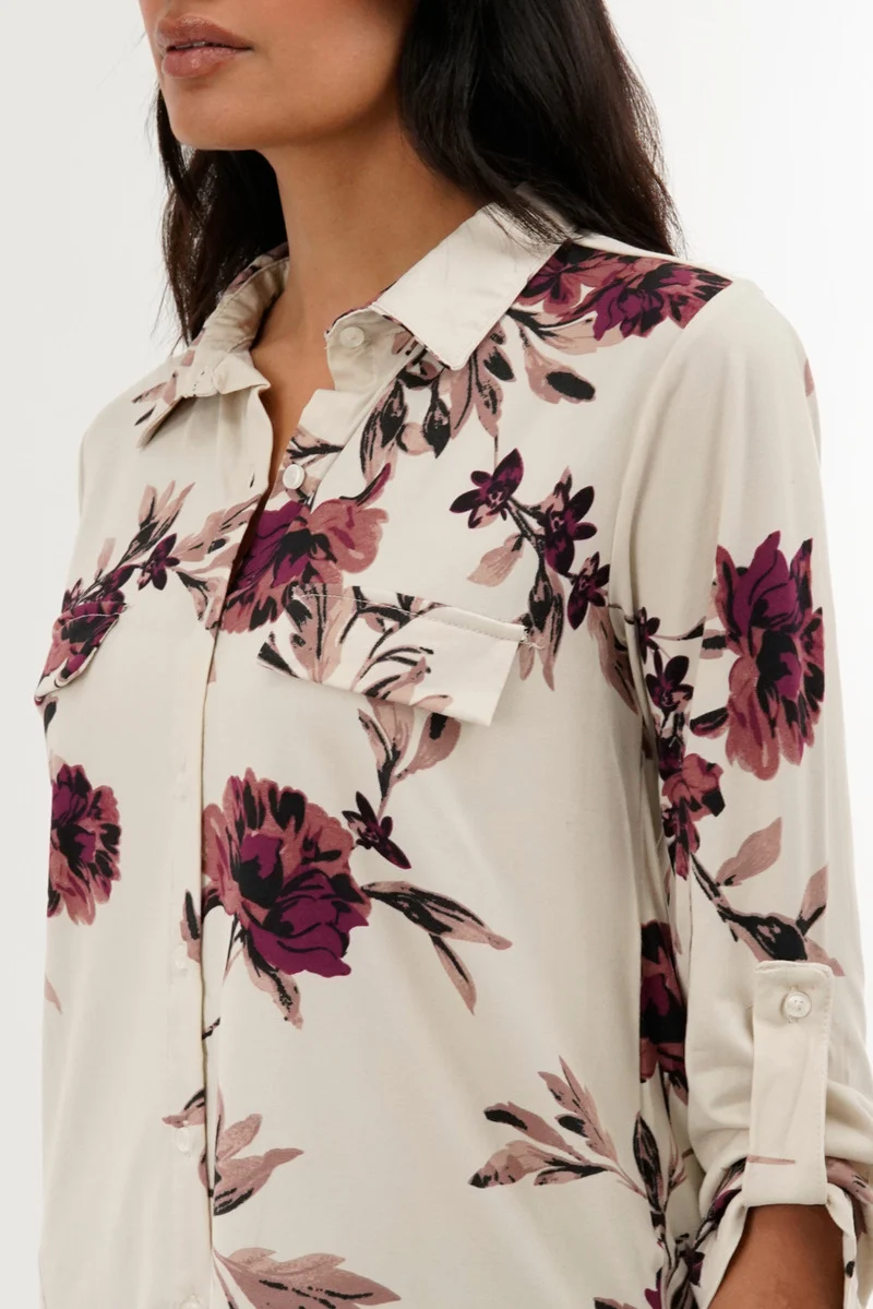Floral Button Down Shirt - Beige - Image 4