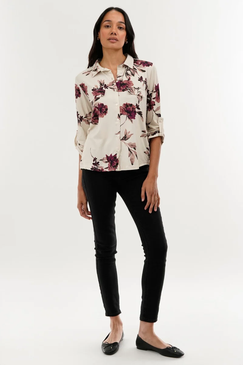 Floral Button Down Shirt - Beige - Image 5