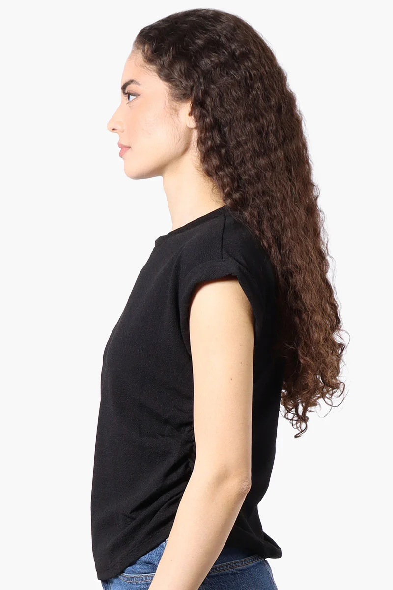 Short Sleeve Side Ruching Blouse - Black - Image 2
