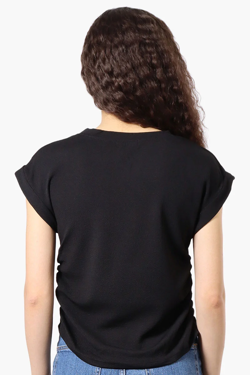 Short Sleeve Side Ruching Blouse - Black - Image 3
