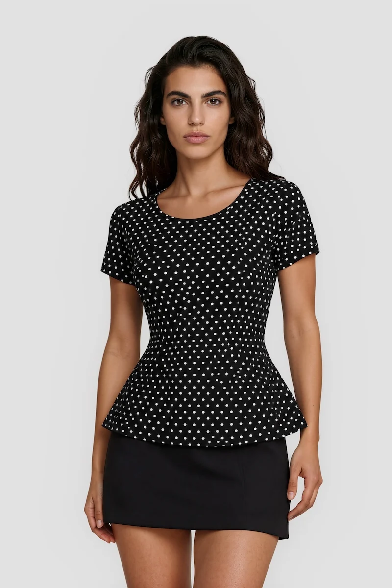 Short Sleeve Cinched Waist Printed Shirt - Black