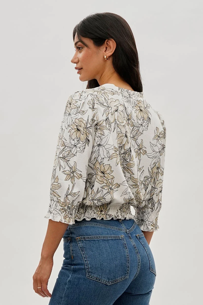 Floral Smocked Hem Blouse - White - Image 3