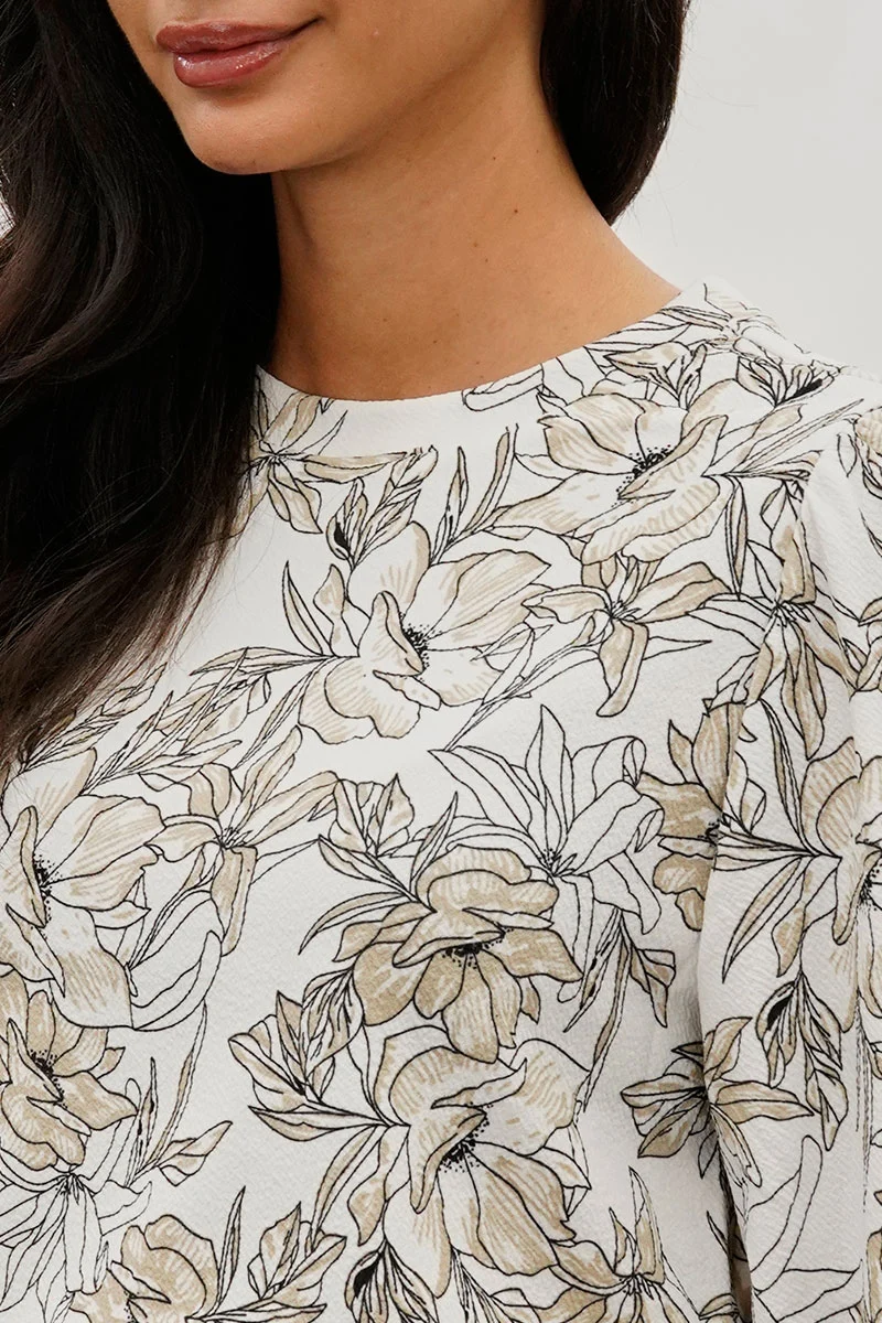 Floral Smocked Hem Blouse - White - Image 4