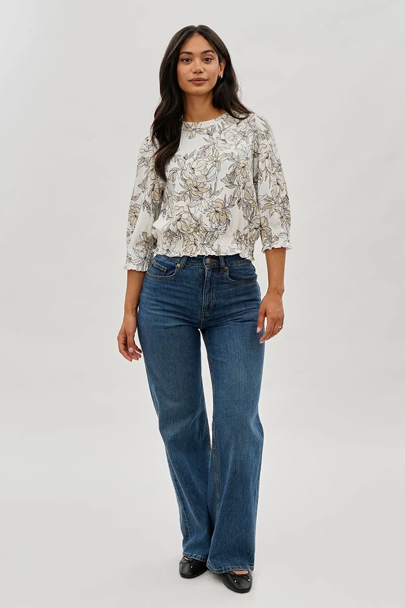 Floral Smocked Hem Blouse - White - Image 5