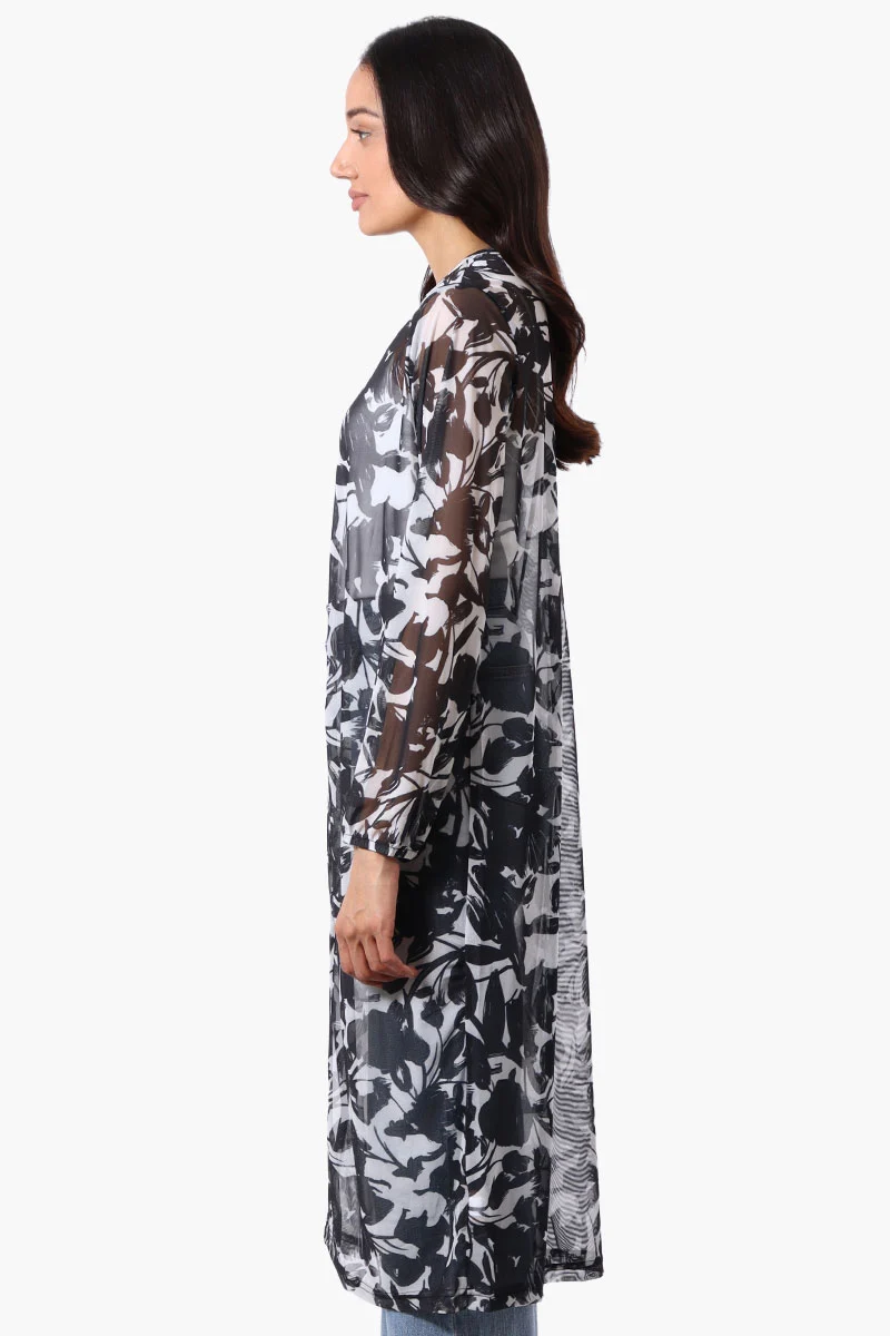 Floral Long Sleeve Sheer Duster Cardigan - White - Image 2