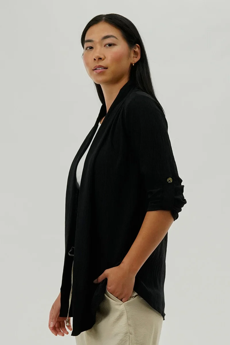 Lightweight Wrap Cardigan - Black - Image 2