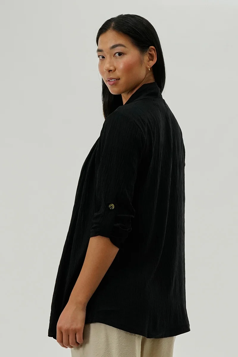 Lightweight Wrap Cardigan - Black - Image 3
