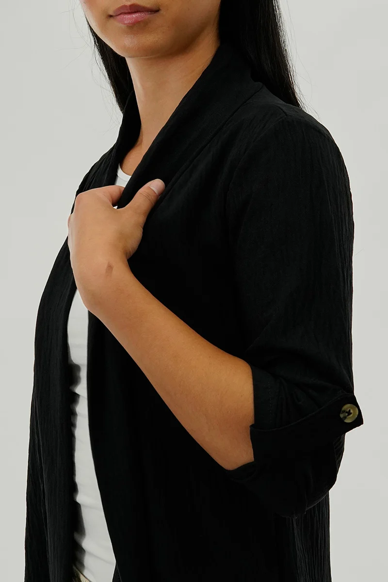 Lightweight Wrap Cardigan - Black - Image 4