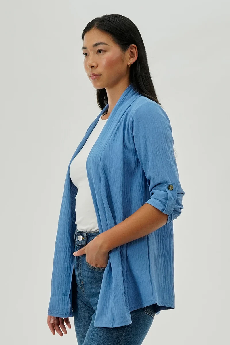 Lightweight Wrap Cardigan - Blue - Image 2