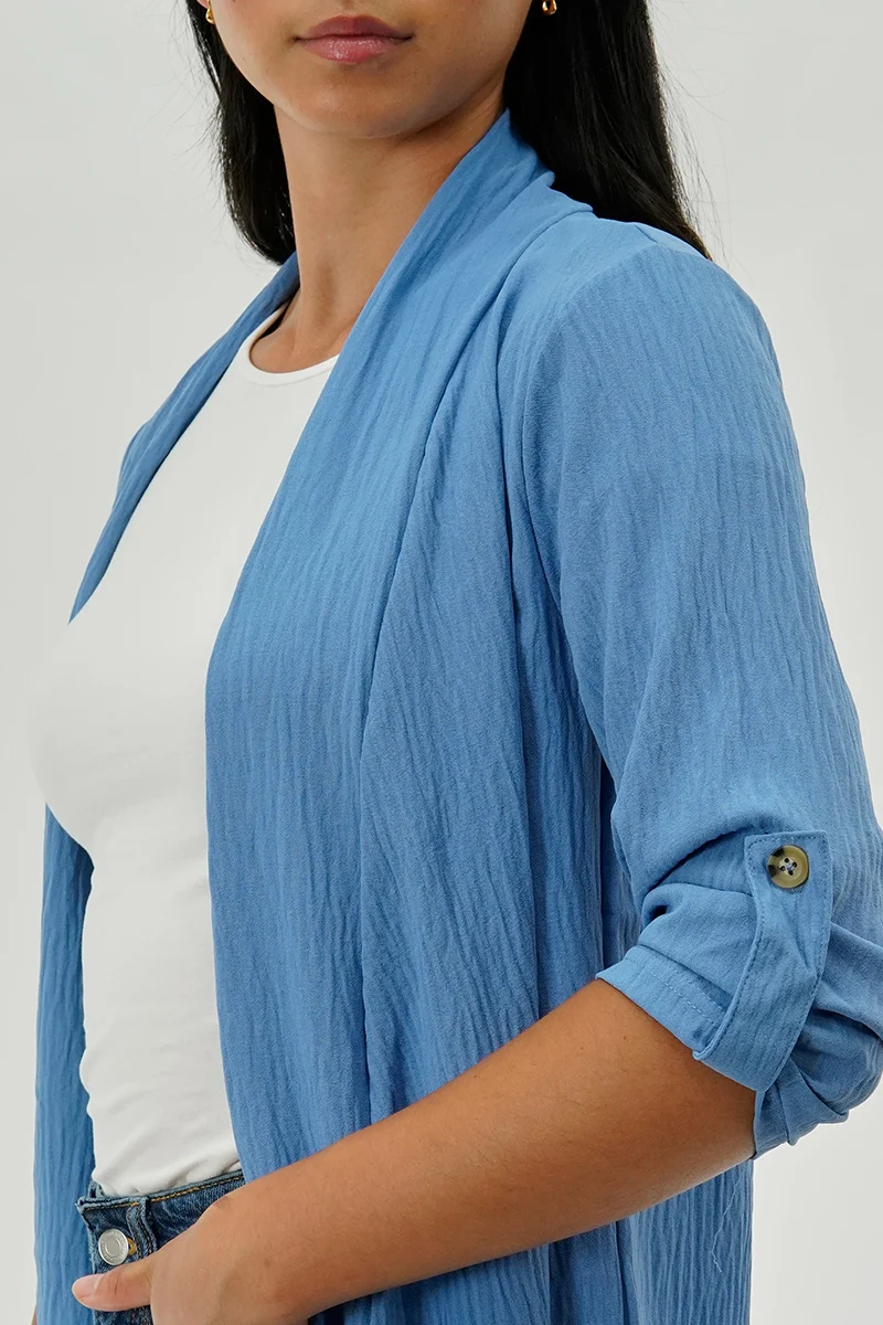 Lightweight Wrap Cardigan - Blue - Image 4
