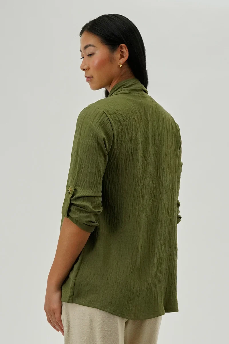 Lightweight Wrap Cardigan - Olive - Image 3
