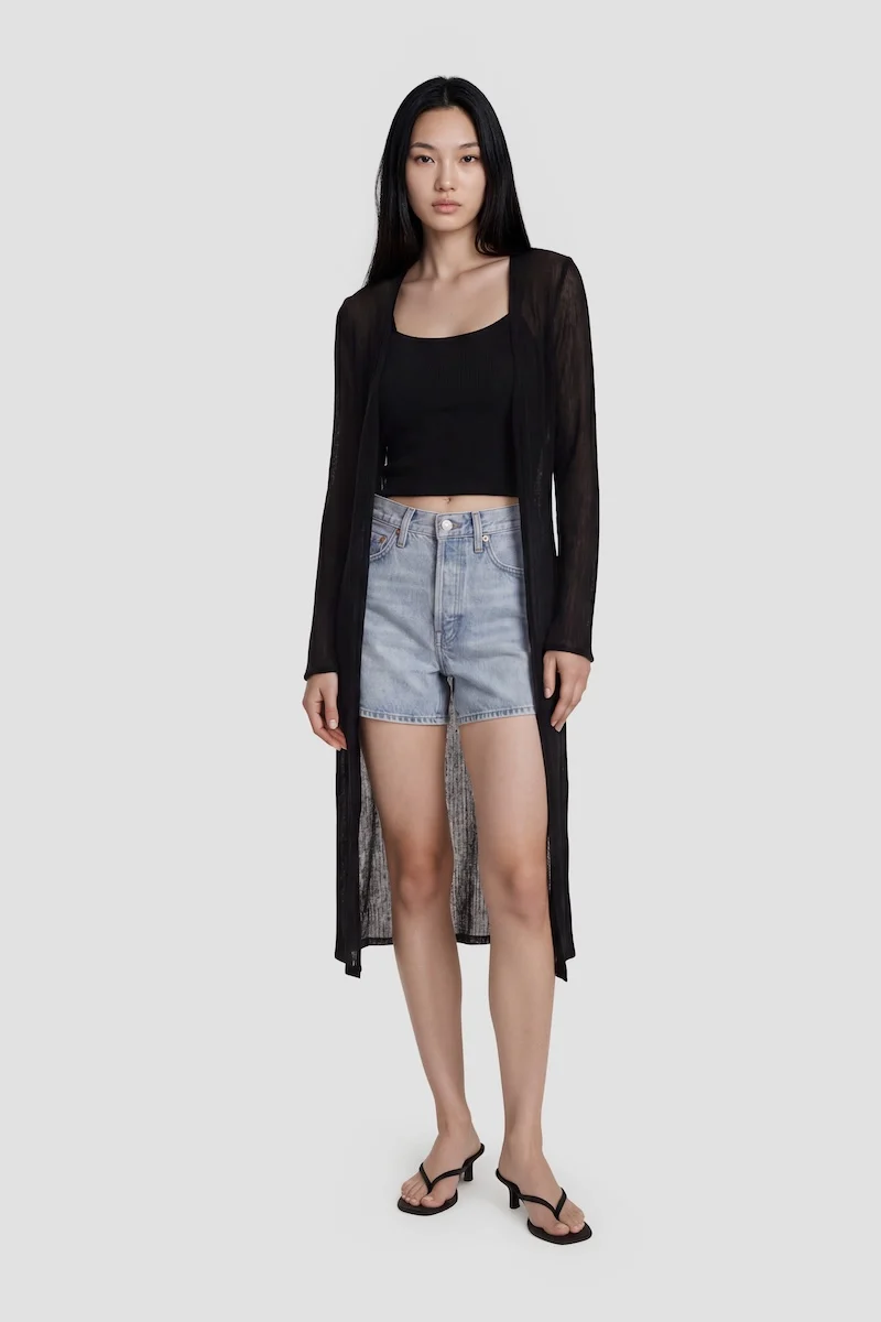 Long Sleeve Open Mesh Cardigan - Black