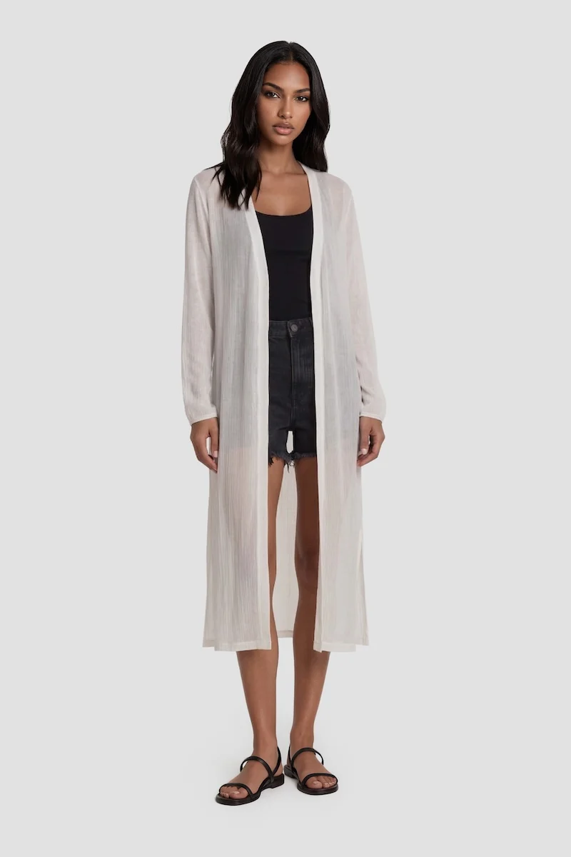 Long Sleeve Open Mesh Cardigan - White