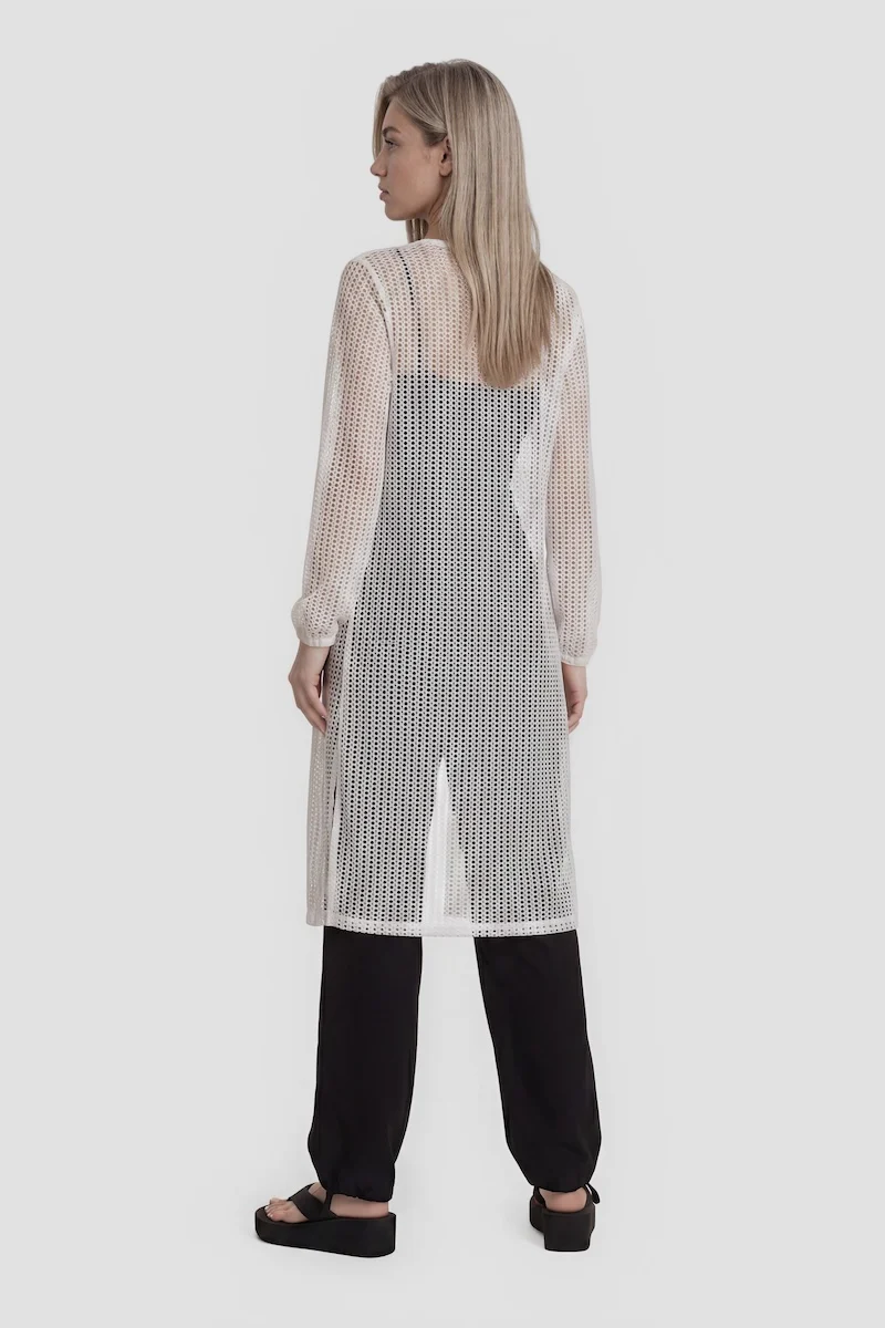 Long Sleeve Mesh Open Cardigan - White - Image 2