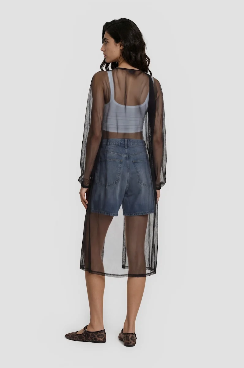 Long Sleeve Mesh Duster - Black - Image 2