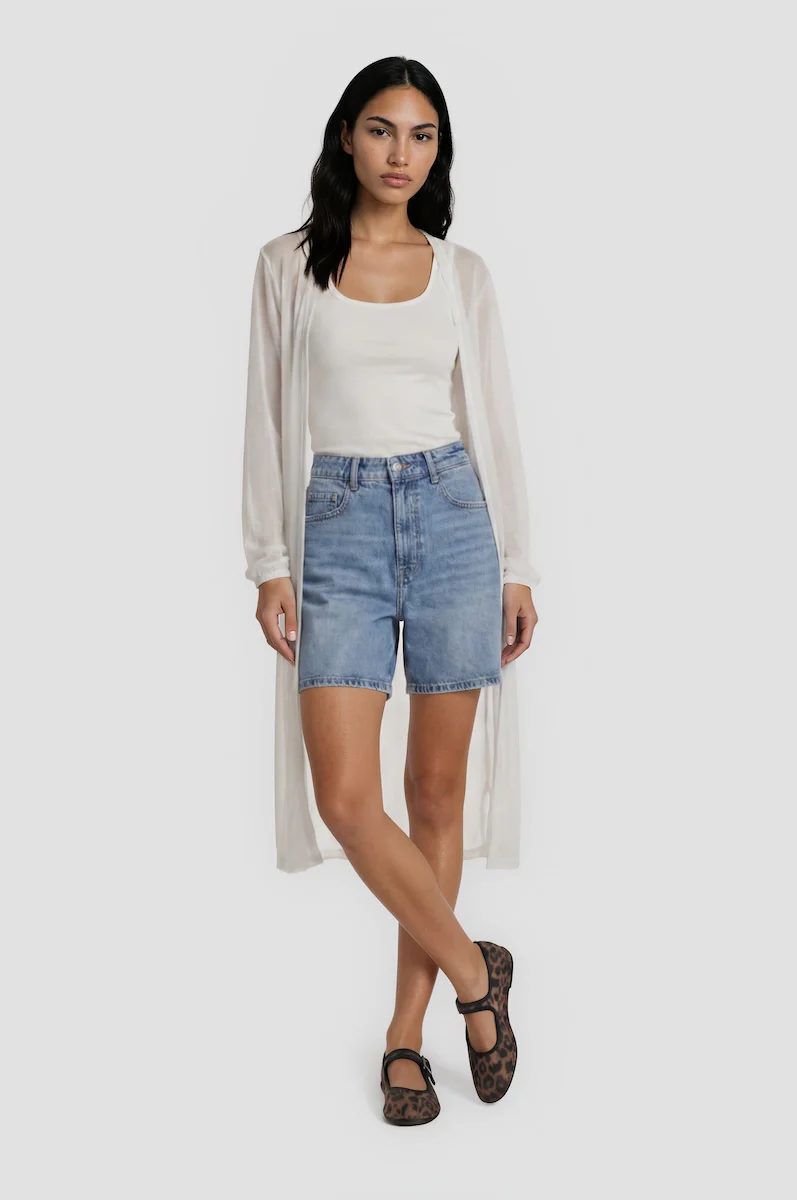 Long Sleeve Mesh Duster - White