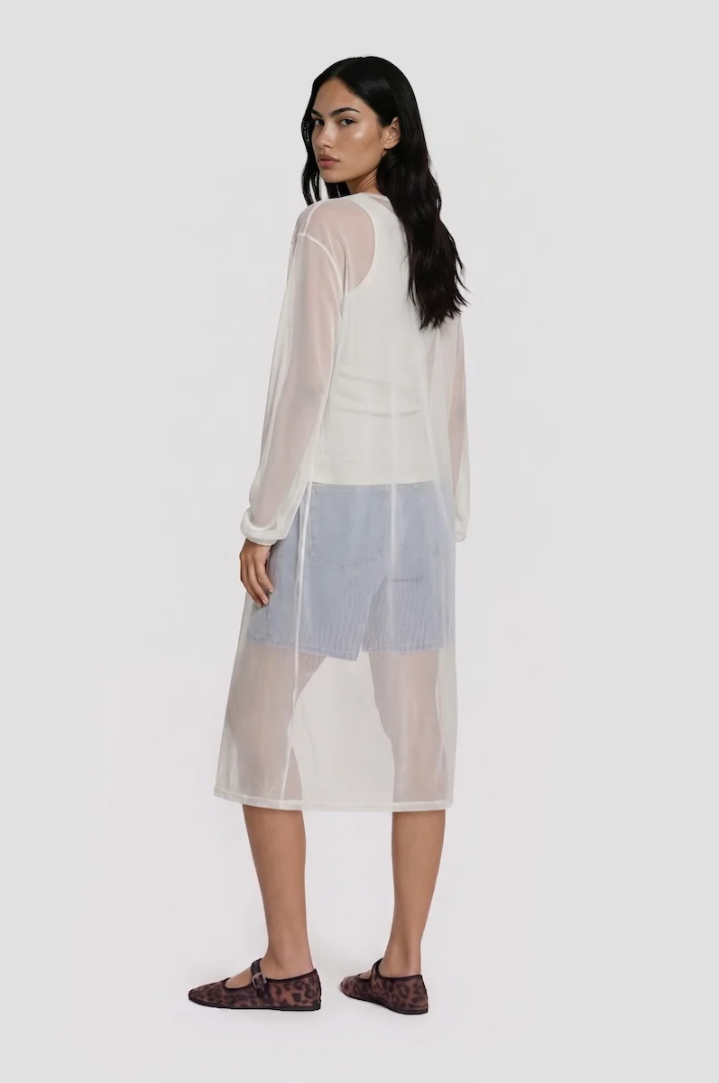 Long Sleeve Mesh Duster - White - Image 2