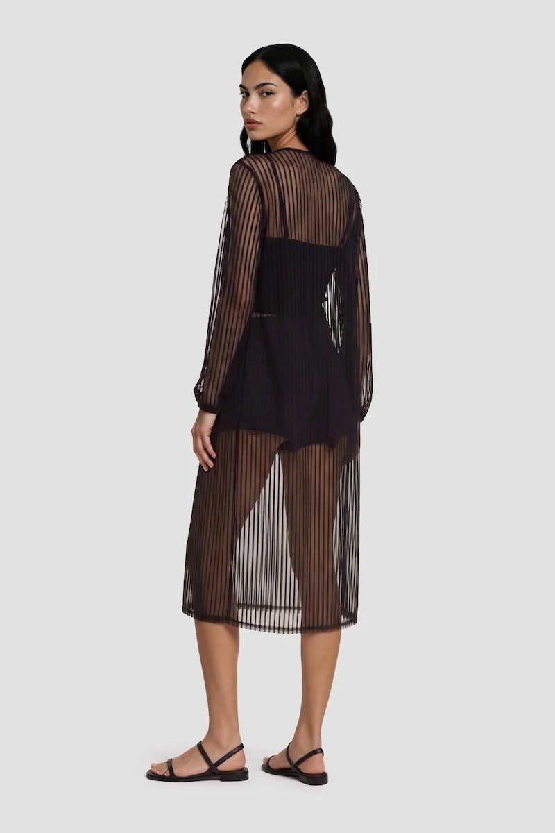 Long Sleeve Open Mesh Cardigan - Black - Image 2